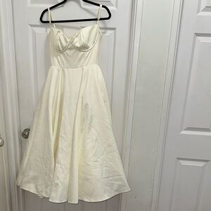House of CB Cream Mademoiselle Bustier Stretch Satin Midi Cocktail Dress